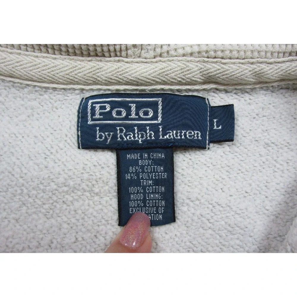 Vintage 90s Polo Ralph Lauren Hoodie Men's (L) Full Zip Thermal Hood Thrashed